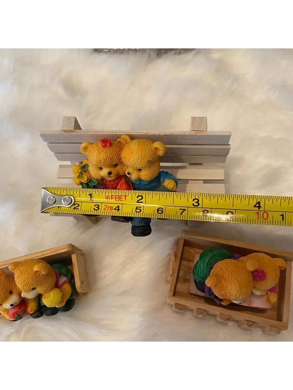 Miniature Bear Figurines on Benches - Set of 3